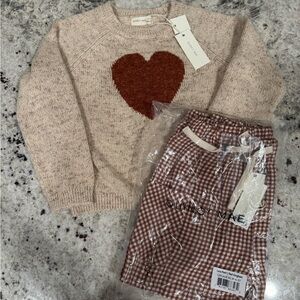 New Valentines Boys Quincy Mae Red Gingham Luca Pant and Heart Sweater